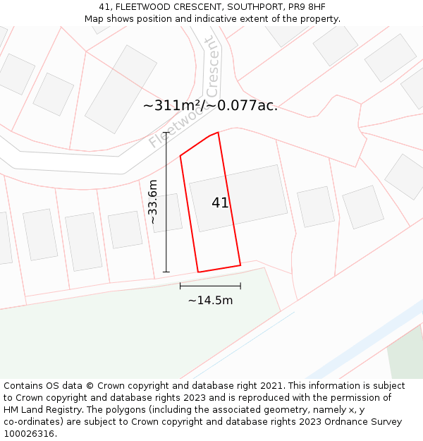 41, FLEETWOOD CRESCENT, SOUTHPORT, PR9 8HF: Plot and title map