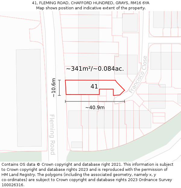 41, FLEMING ROAD, CHAFFORD HUNDRED, GRAYS, RM16 6YA: Plot and title map