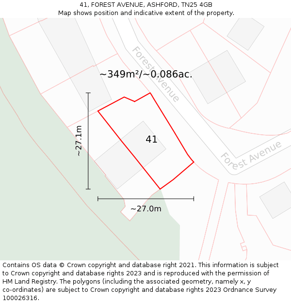 41, FOREST AVENUE, ASHFORD, TN25 4GB: Plot and title map