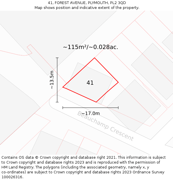 41, FOREST AVENUE, PLYMOUTH, PL2 3QD: Plot and title map