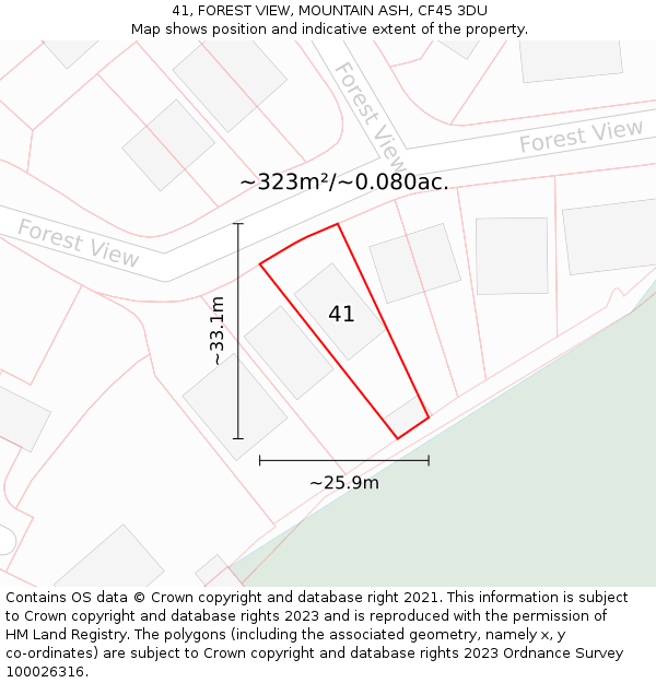 41, FOREST VIEW, MOUNTAIN ASH, CF45 3DU: Plot and title map