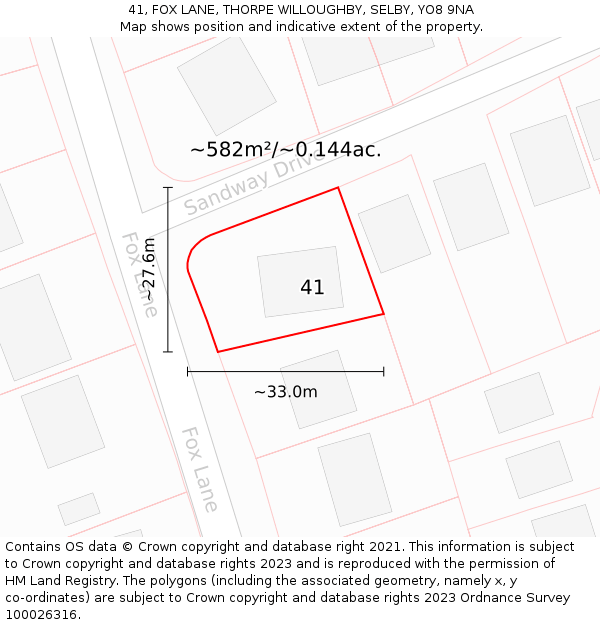 41, FOX LANE, THORPE WILLOUGHBY, SELBY, YO8 9NA: Plot and title map