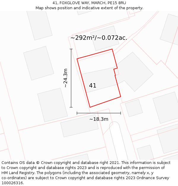 41, FOXGLOVE WAY, MARCH, PE15 8RU: Plot and title map