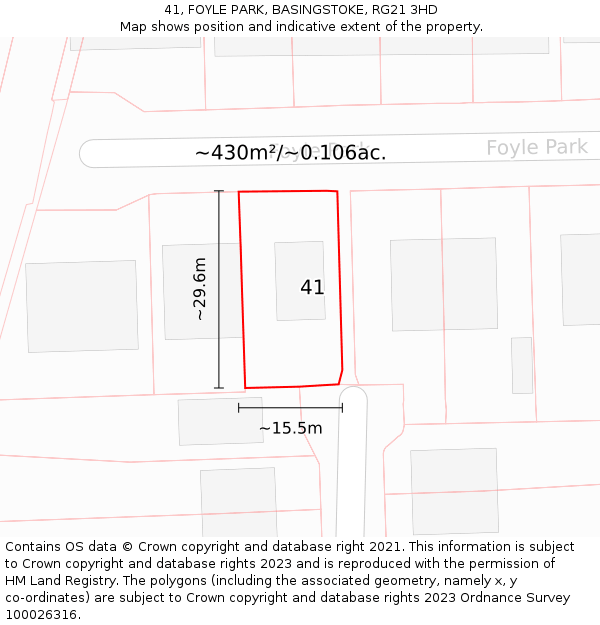 41, FOYLE PARK, BASINGSTOKE, RG21 3HD: Plot and title map