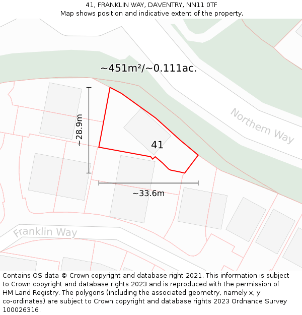 41, FRANKLIN WAY, DAVENTRY, NN11 0TF: Plot and title map