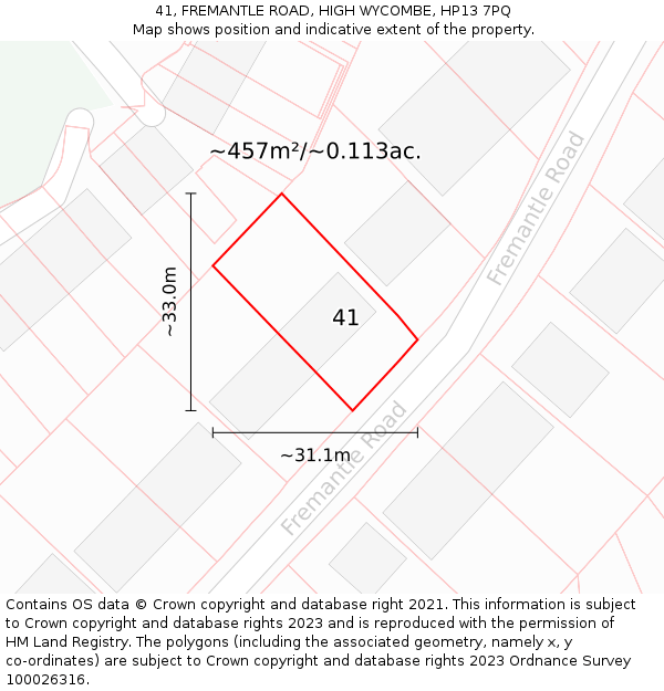 41, FREMANTLE ROAD, HIGH WYCOMBE, HP13 7PQ: Plot and title map