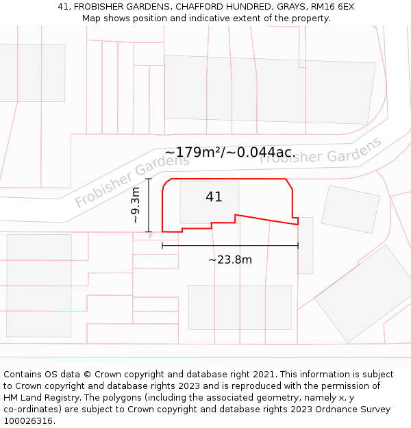 41, FROBISHER GARDENS, CHAFFORD HUNDRED, GRAYS, RM16 6EX: Plot and title map
