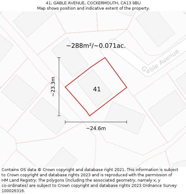 41, GABLE AVENUE, COCKERMOUTH, CA13 9BU: Plot and title map