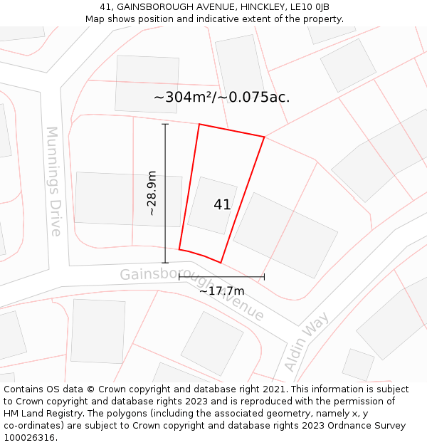 41, GAINSBOROUGH AVENUE, HINCKLEY, LE10 0JB: Plot and title map