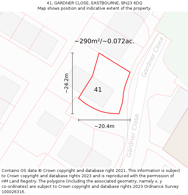 41, GARDNER CLOSE, EASTBOURNE, BN23 6DQ: Plot and title map