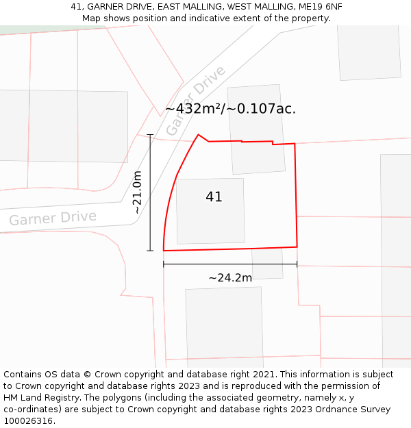 41, GARNER DRIVE, EAST MALLING, WEST MALLING, ME19 6NF: Plot and title map