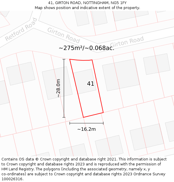 41, GIRTON ROAD, NOTTINGHAM, NG5 1FY: Plot and title map