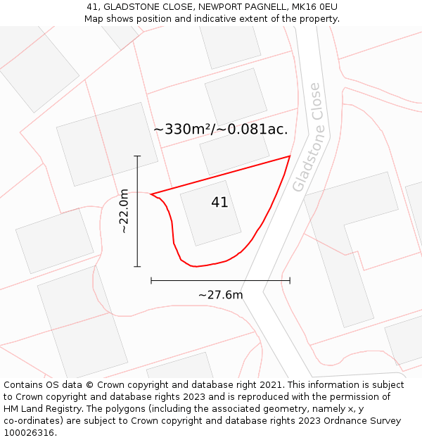 41, GLADSTONE CLOSE, NEWPORT PAGNELL, MK16 0EU: Plot and title map