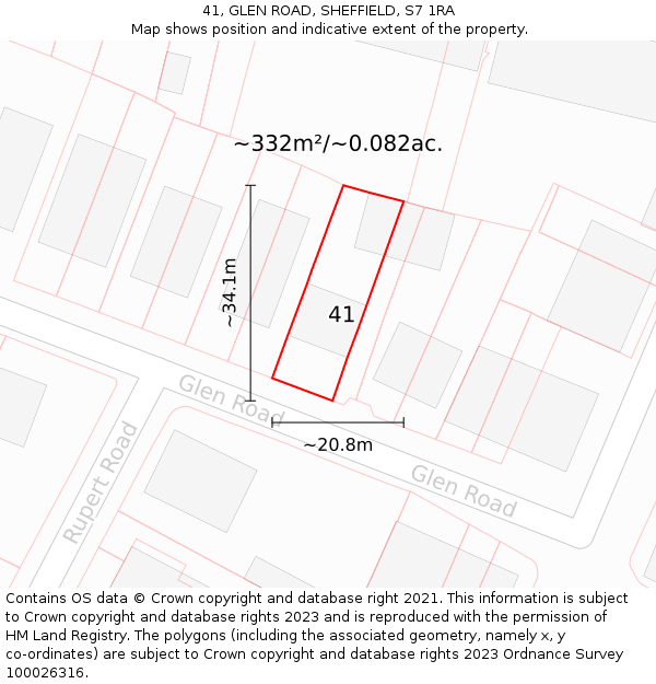 41, GLEN ROAD, SHEFFIELD, S7 1RA: Plot and title map
