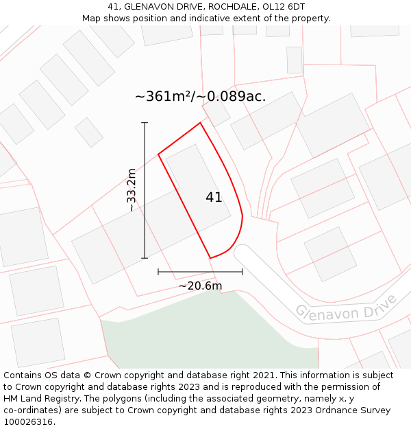 41, GLENAVON DRIVE, ROCHDALE, OL12 6DT: Plot and title map