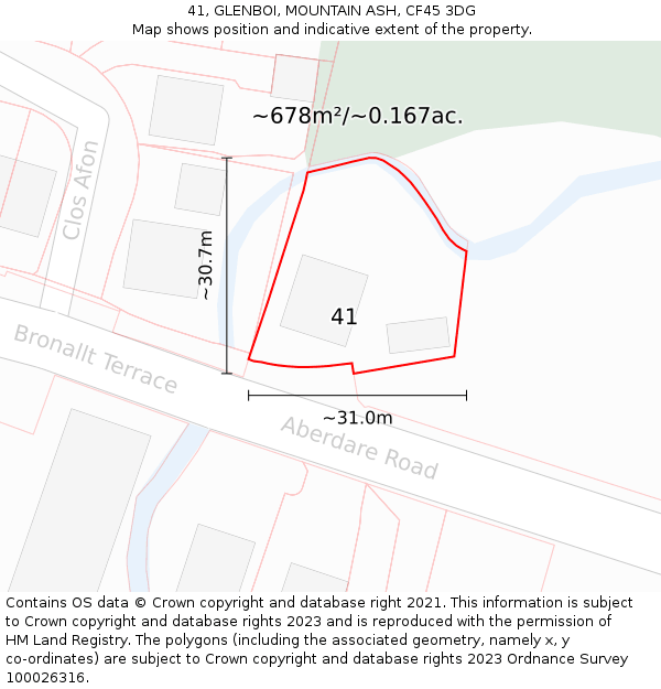 41, GLENBOI, MOUNTAIN ASH, CF45 3DG: Plot and title map