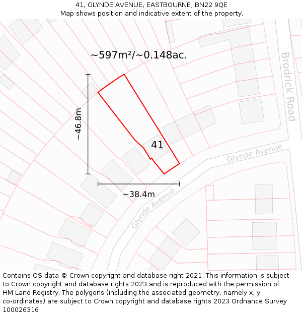 41, GLYNDE AVENUE, EASTBOURNE, BN22 9QE: Plot and title map