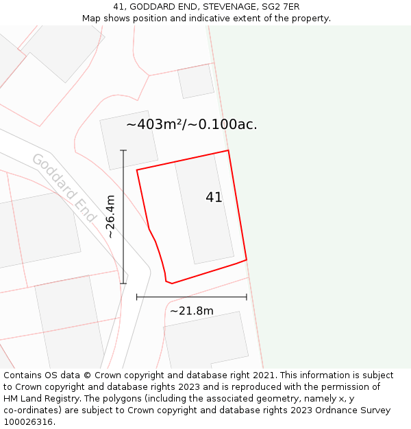 41, GODDARD END, STEVENAGE, SG2 7ER: Plot and title map