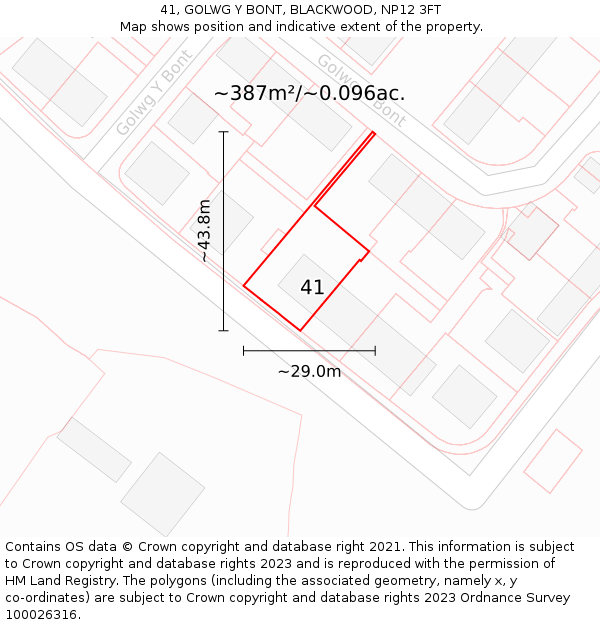 41, GOLWG Y BONT, BLACKWOOD, NP12 3FT: Plot and title map