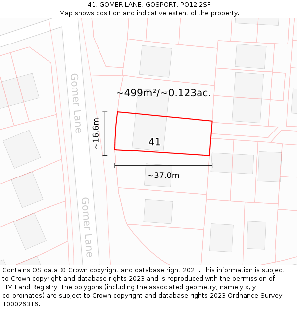 41, GOMER LANE, GOSPORT, PO12 2SF: Plot and title map