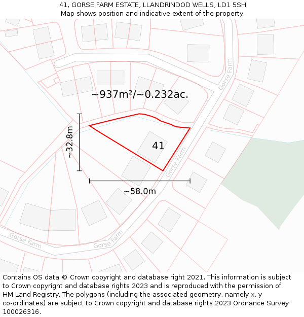 41, GORSE FARM ESTATE, LLANDRINDOD WELLS, LD1 5SH: Plot and title map