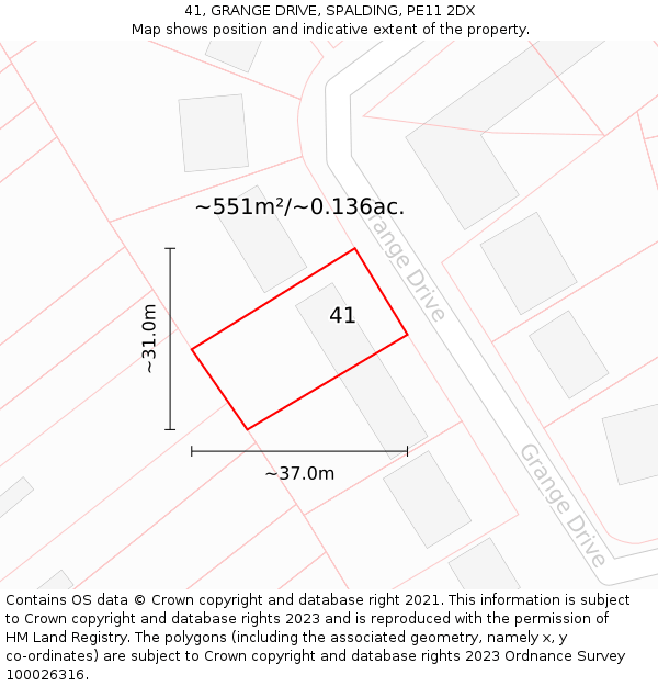 41, GRANGE DRIVE, SPALDING, PE11 2DX: Plot and title map