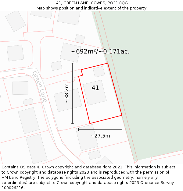 41, GREEN LANE, COWES, PO31 8QG: Plot and title map