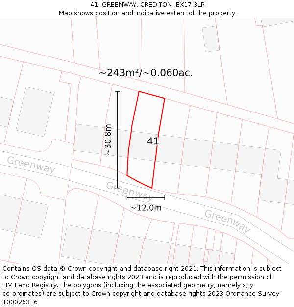 41, GREENWAY, CREDITON, EX17 3LP: Plot and title map