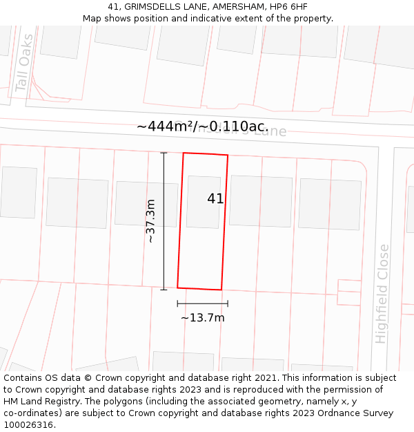 41, GRIMSDELLS LANE, AMERSHAM, HP6 6HF: Plot and title map