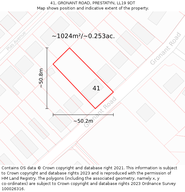 41, GRONANT ROAD, PRESTATYN, LL19 9DT: Plot and title map