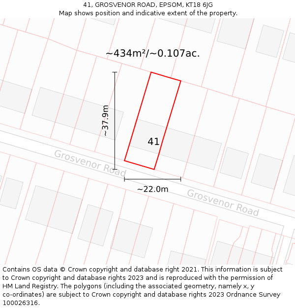 41, GROSVENOR ROAD, EPSOM, KT18 6JG: Plot and title map