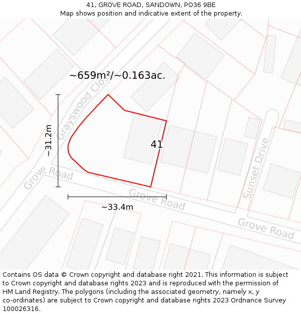 41, GROVE ROAD, SANDOWN, PO36 9BE: Plot and title map