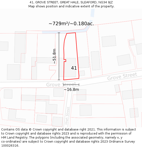 41, GROVE STREET, GREAT HALE, SLEAFORD, NG34 9JZ: Plot and title map