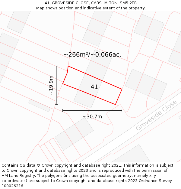 41, GROVESIDE CLOSE, CARSHALTON, SM5 2ER: Plot and title map