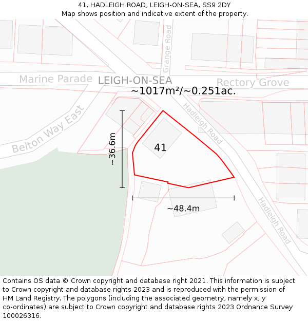 41, HADLEIGH ROAD, LEIGH-ON-SEA, SS9 2DY: Plot and title map
