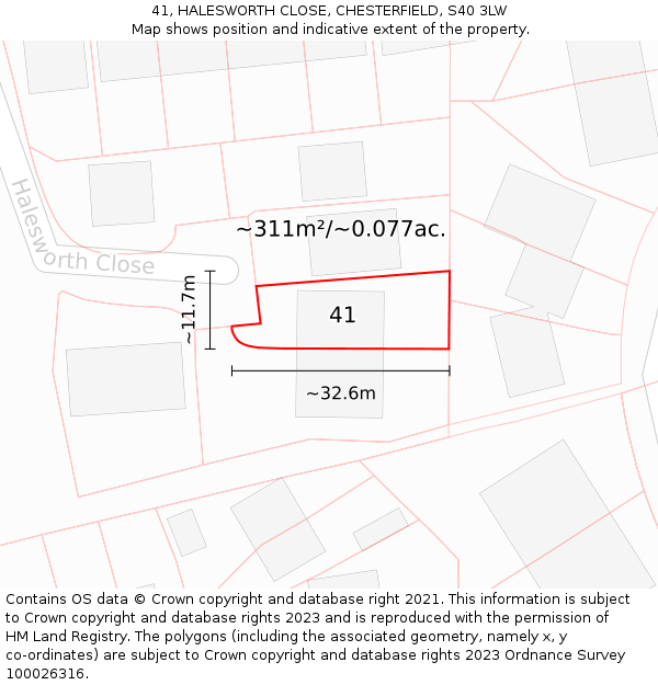 41, HALESWORTH CLOSE, CHESTERFIELD, S40 3LW: Plot and title map