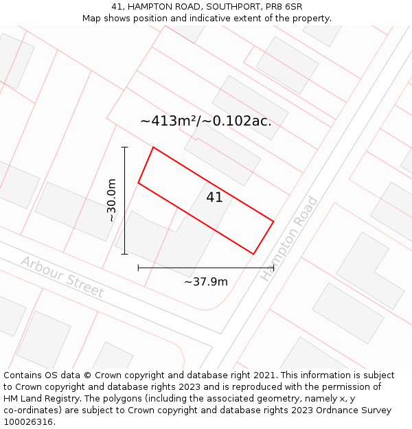 41, HAMPTON ROAD, SOUTHPORT, PR8 6SR: Plot and title map