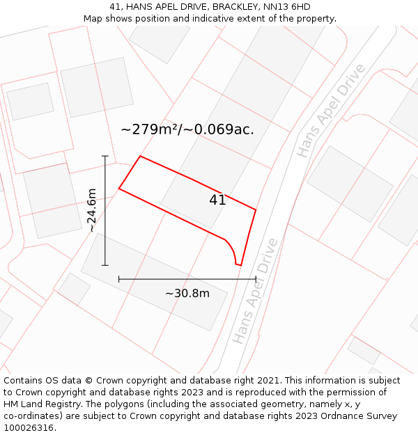 41, HANS APEL DRIVE, BRACKLEY, NN13 6HD: Plot and title map