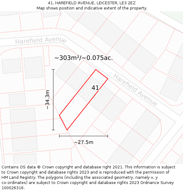 41, HAREFIELD AVENUE, LEICESTER, LE3 2EZ: Plot and title map