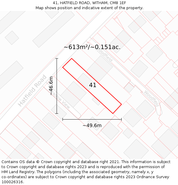 41, HATFIELD ROAD, WITHAM, CM8 1EF: Plot and title map