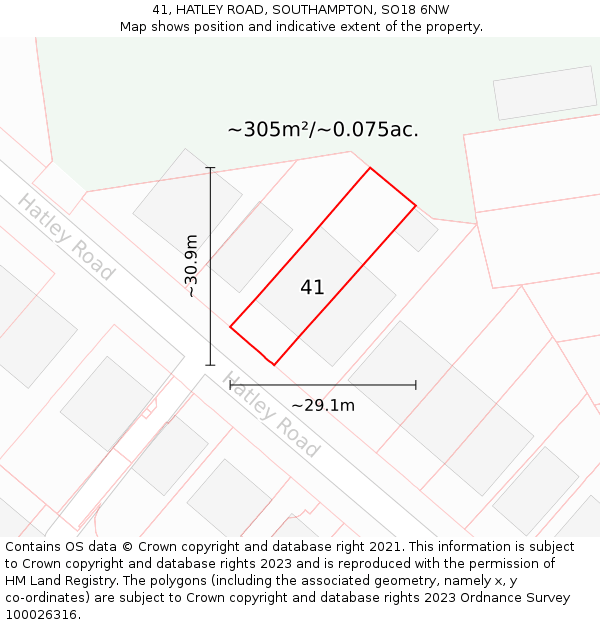 41, HATLEY ROAD, SOUTHAMPTON, SO18 6NW: Plot and title map