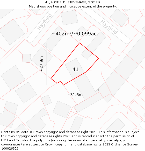 41, HAYFIELD, STEVENAGE, SG2 7JP: Plot and title map