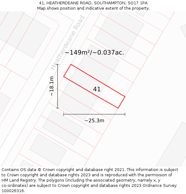 41, HEATHERDEANE ROAD, SOUTHAMPTON, SO17 1PA: Plot and title map