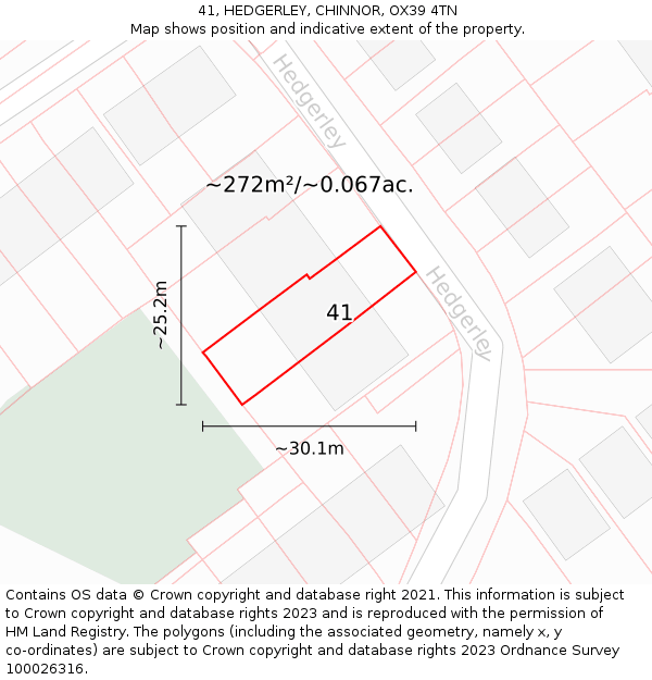 41, HEDGERLEY, CHINNOR, OX39 4TN: Plot and title map