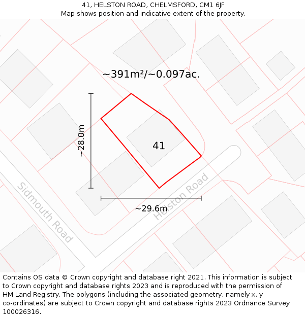 41, HELSTON ROAD, CHELMSFORD, CM1 6JF: Plot and title map