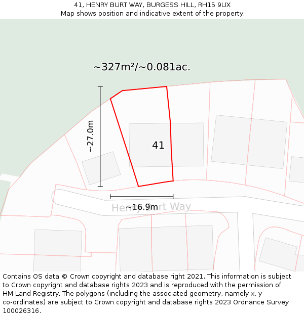 41, HENRY BURT WAY, BURGESS HILL, RH15 9UX: Plot and title map