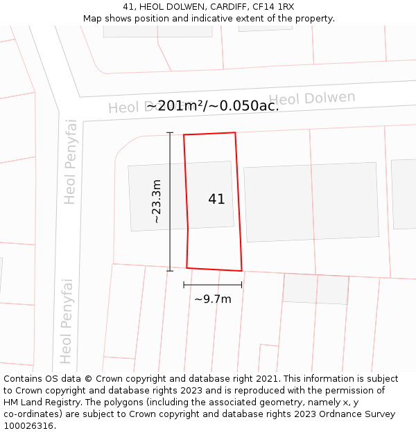 41, HEOL DOLWEN, CARDIFF, CF14 1RX: Plot and title map