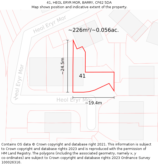 41, HEOL ERYR MOR, BARRY, CF62 5DA: Plot and title map