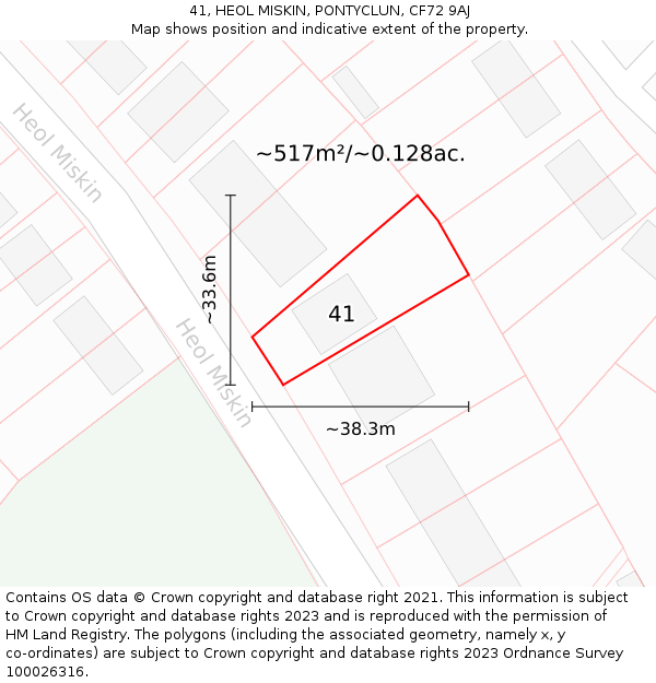 41, HEOL MISKIN, PONTYCLUN, CF72 9AJ: Plot and title map