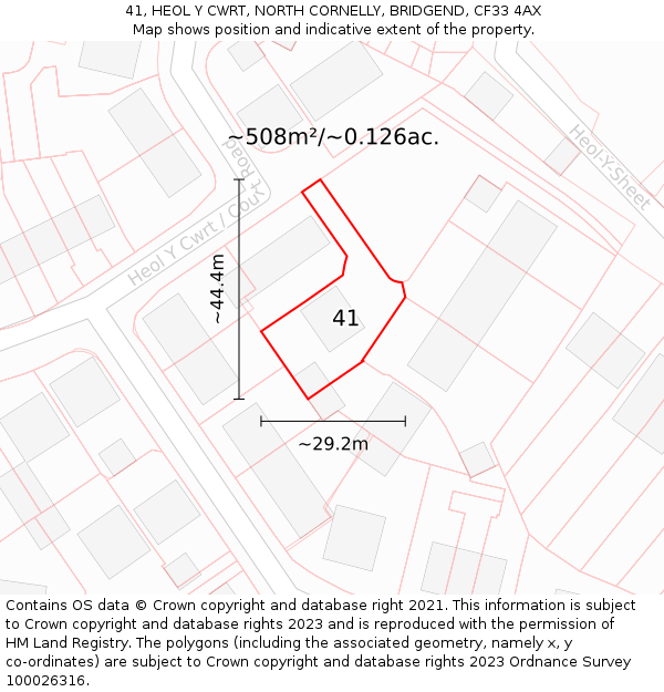 41, HEOL Y CWRT, NORTH CORNELLY, BRIDGEND, CF33 4AX: Plot and title map